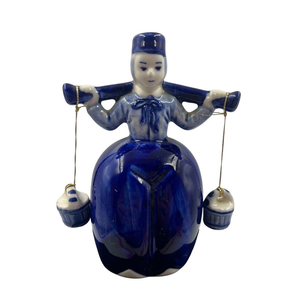 Vtg Delft Blue Ceramic Dutch Milk Boy‎ Figurine w Milk Buckets 4"
